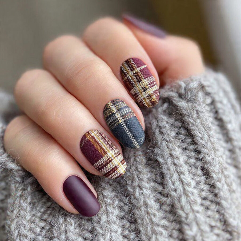 plaid nails are a cute and cozy