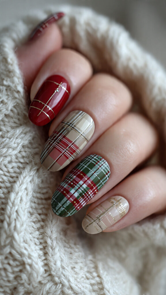 plaid nails bring a cozy and warm