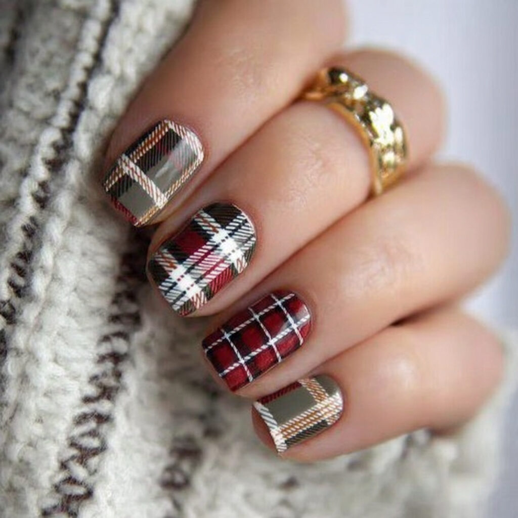 plaid nails give you a cute cozy