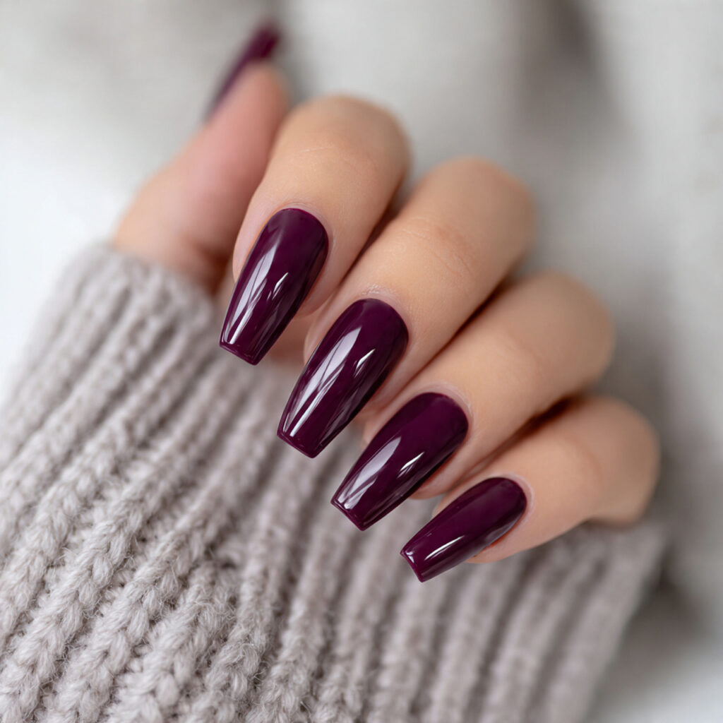 plum winter glam coffin nails pin style
