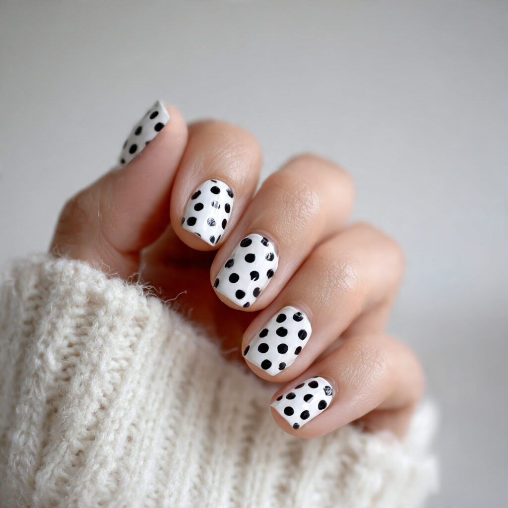 polka dot short nails pin style with