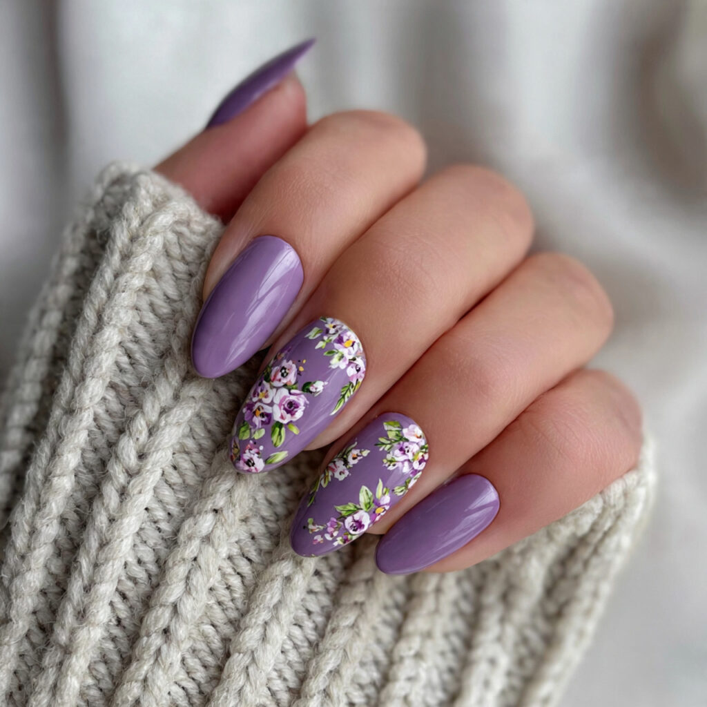 23 Purple Winter Nails That Feel Soft, Trendy, and Pretty 20 purple winter nails with floral touches feel
