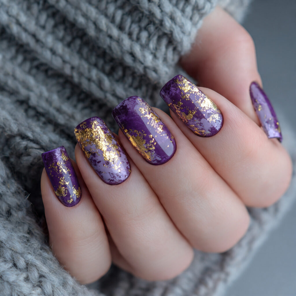 23 Purple Winter Nails That Feel Soft, Trendy, and Pretty 16 purple winter nails with gold foil add