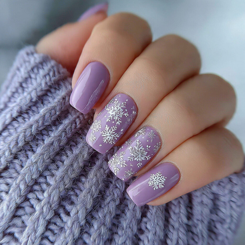 23 Purple Winter Nails That Feel Soft, Trendy, and Pretty 6 purple winter nails with snowflake details bring