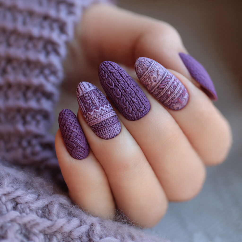 23 Purple Winter Nails That Feel Soft, Trendy, and Pretty 23 purple winter nails with sweater texture feel