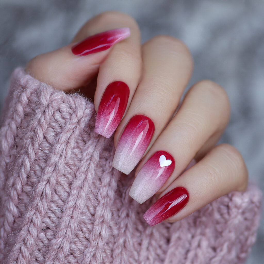 red ombre valentine nails with a soft
