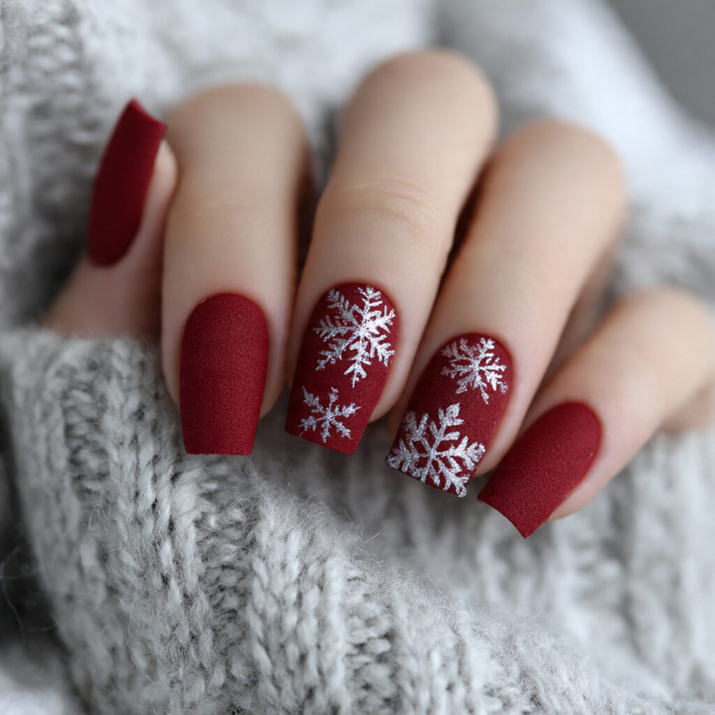 red velvet snowflake nails feel plush and