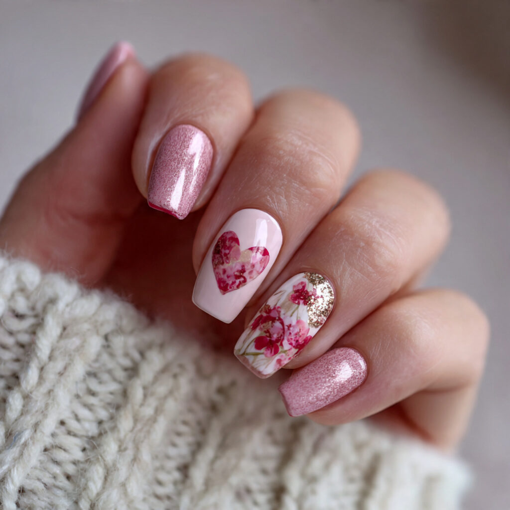romantic valentine nails with blush pink tones