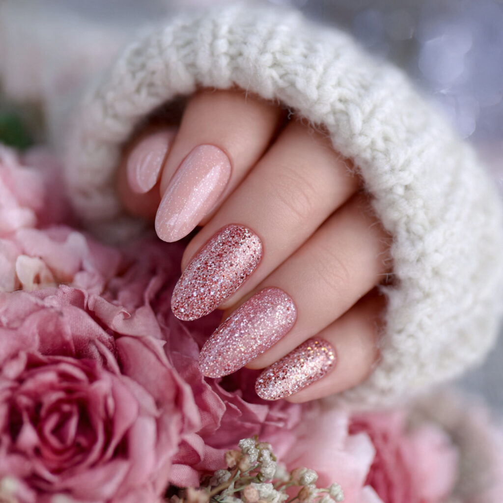 rose frost sparkles and winter nails blend