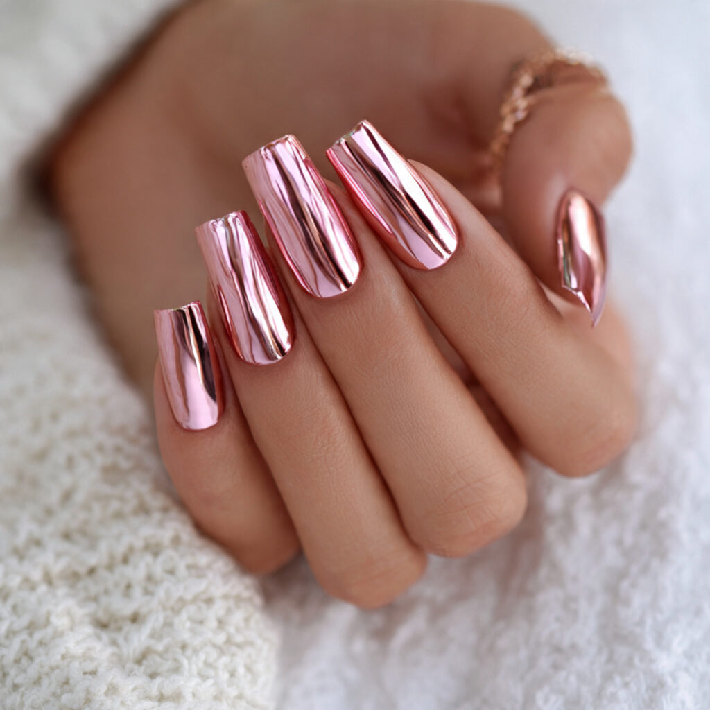 rose gold chrome nails give your hands