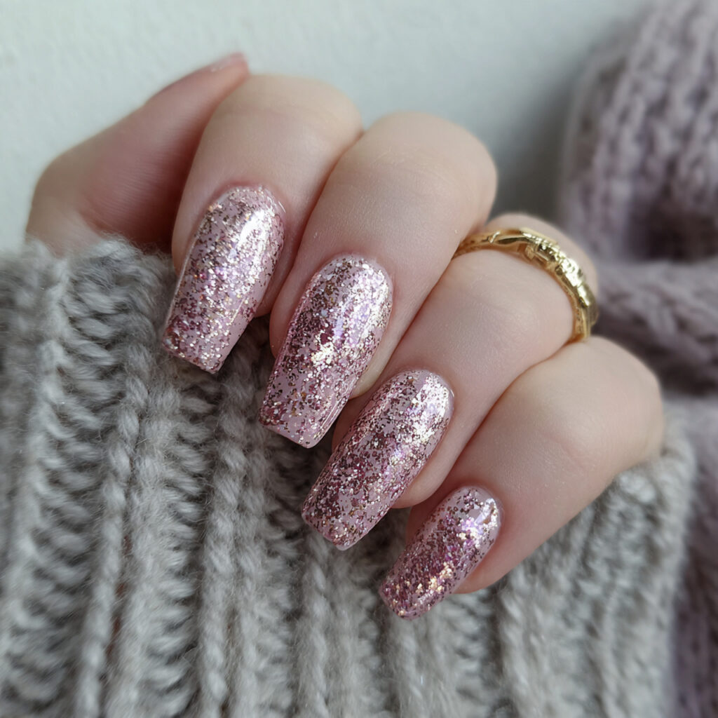 rose gold sparkle december nails pin style