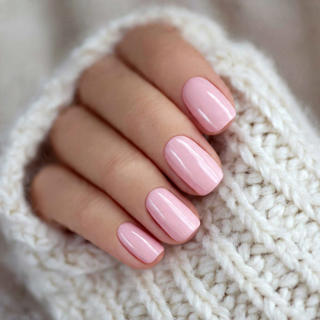 rounded light pink nails feel soft and 1