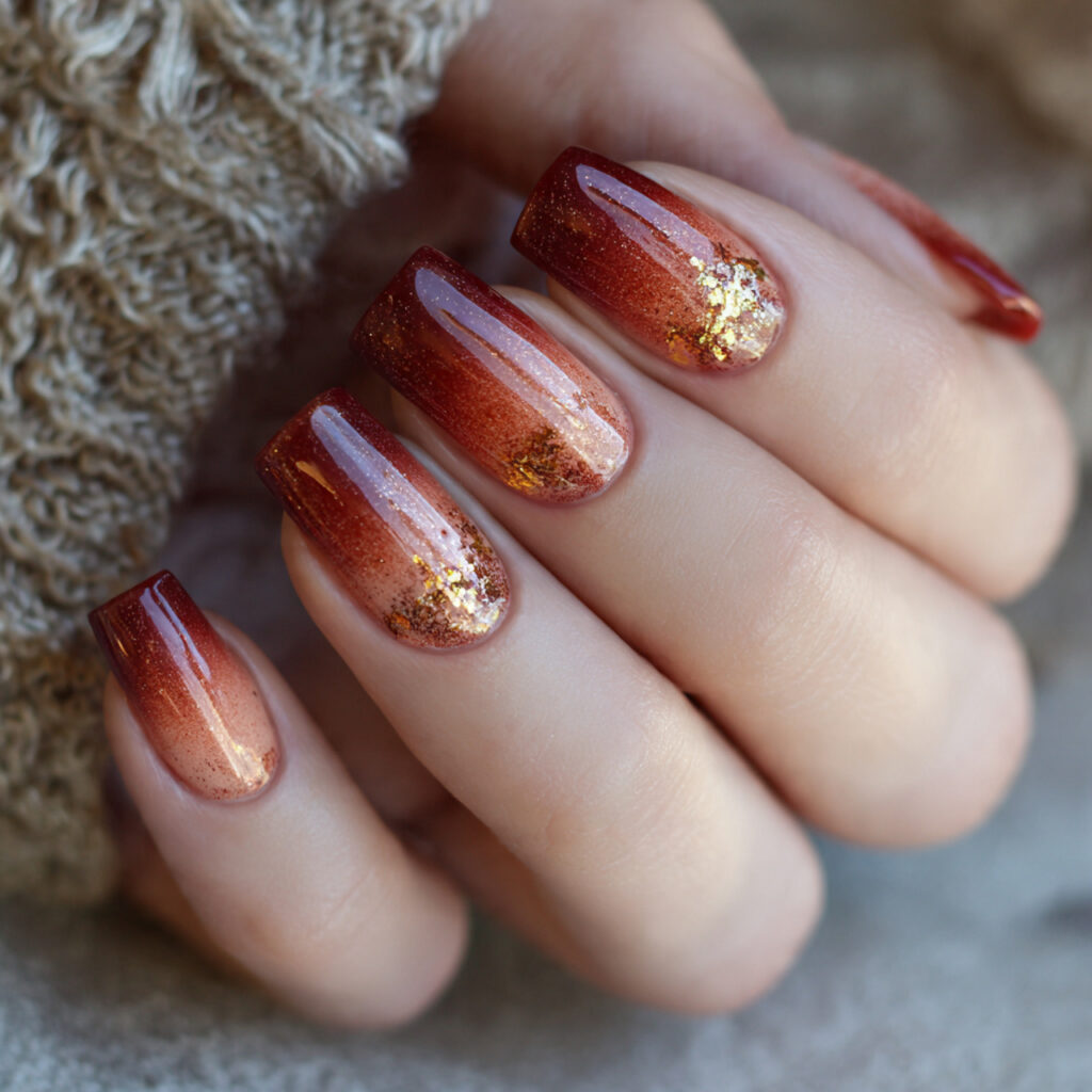 rust and copper ombre nails create a