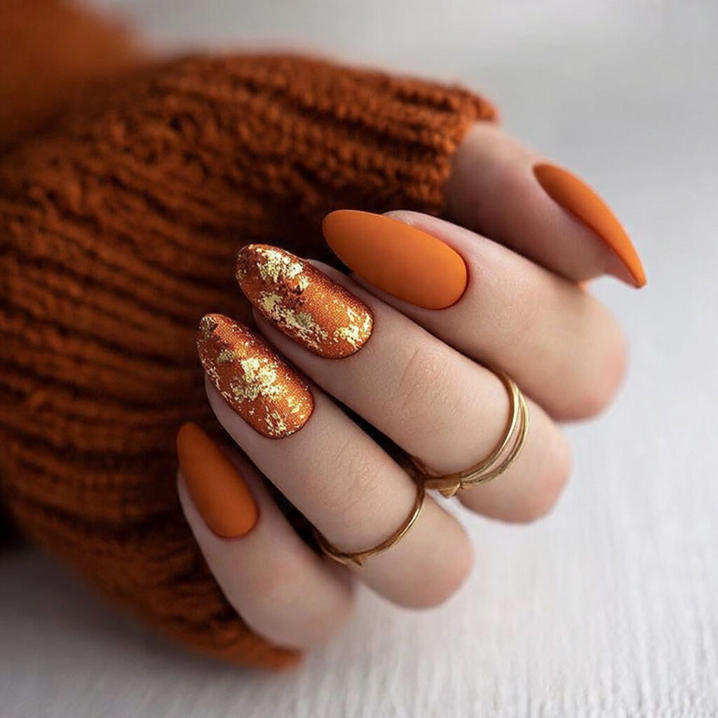 rust orange nails look earthy and warm