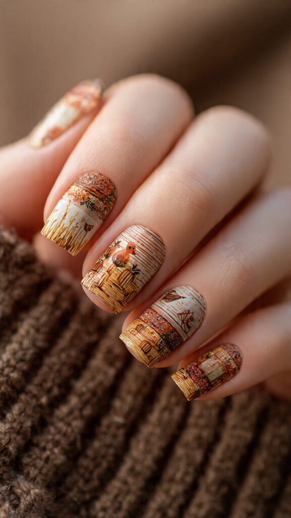 rustic nails use warm muted colors that