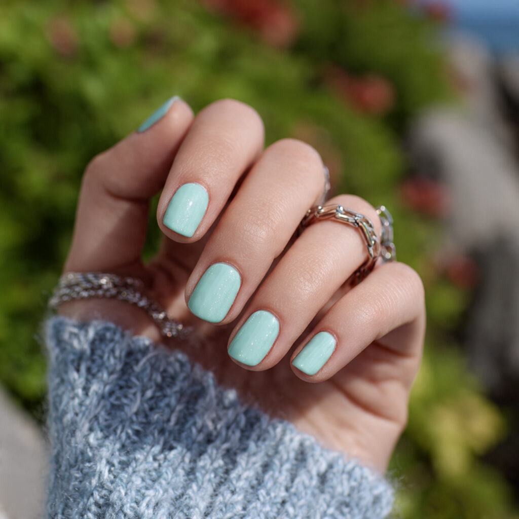 seafoam green nails for a calm breezy