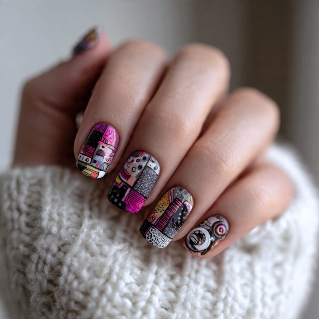 short abstract art nails for a creative