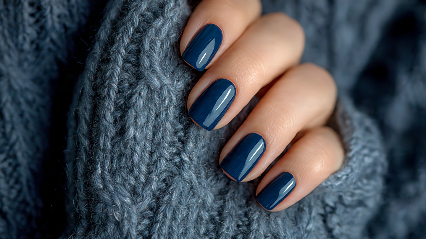 25 Short Blue Winter Nails That Look Cozy and Stylish 3 Short Blue Winter Nails