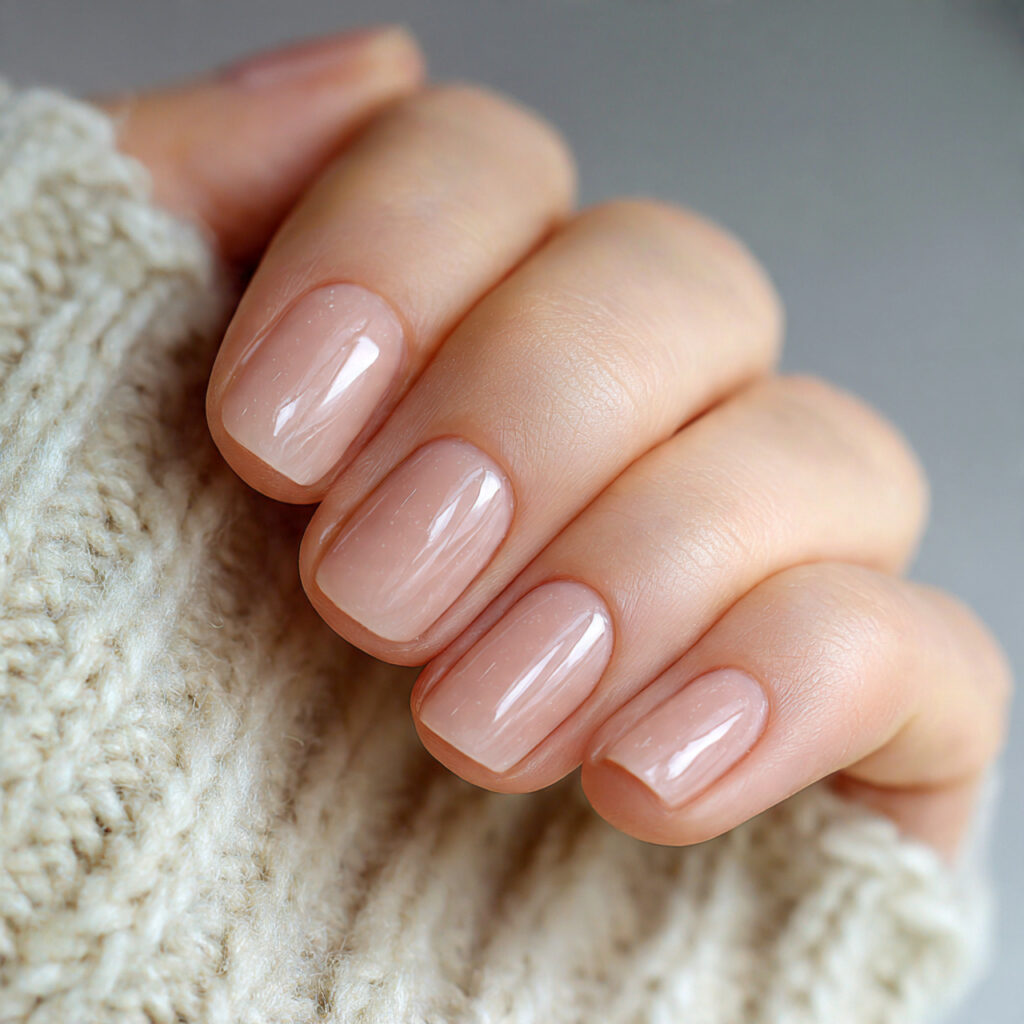 short glossy nails with a natural finish