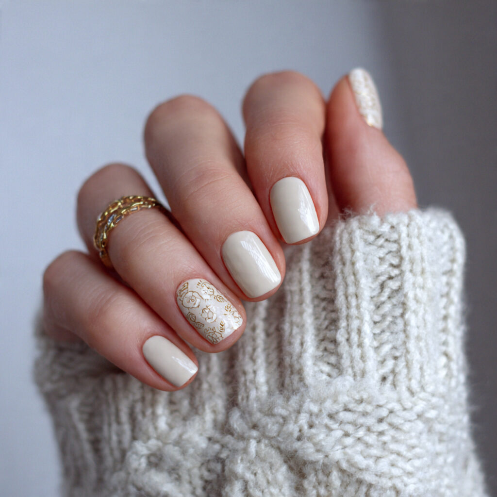 short ivory january nails for a classy
