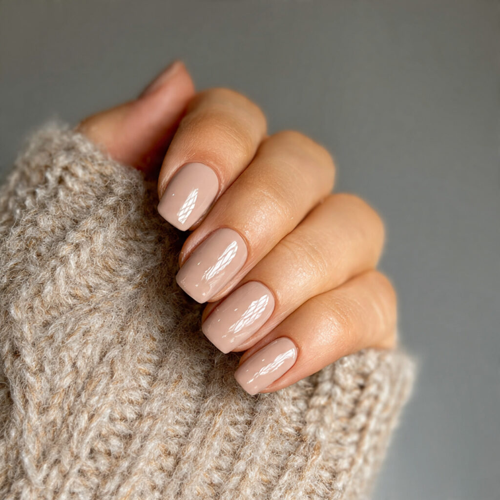 short neutral january nails with warm undertones