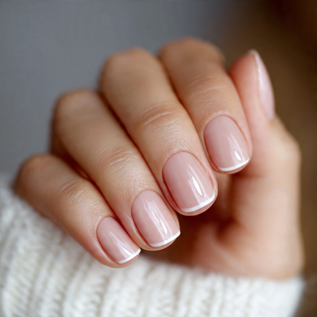 short neutral nails with clean cuticle focus