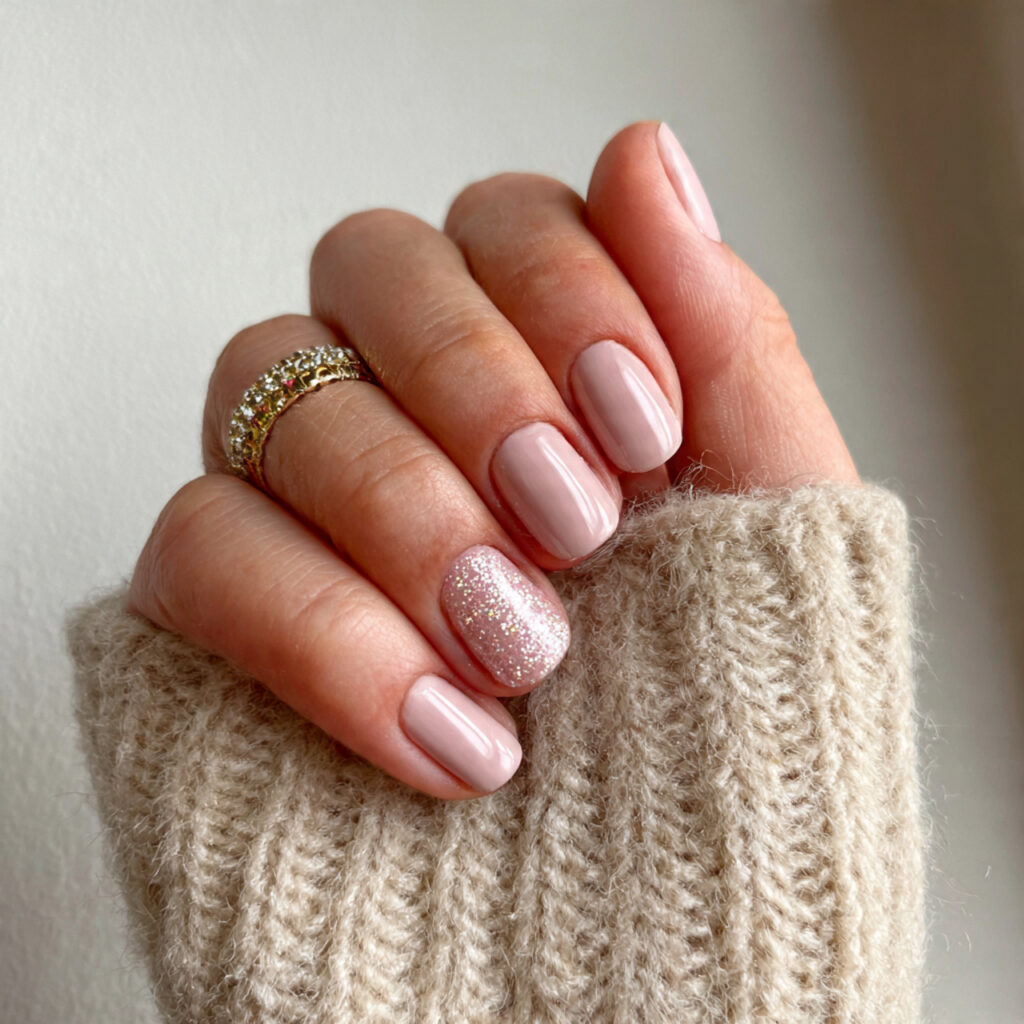 short neutral pink january nails