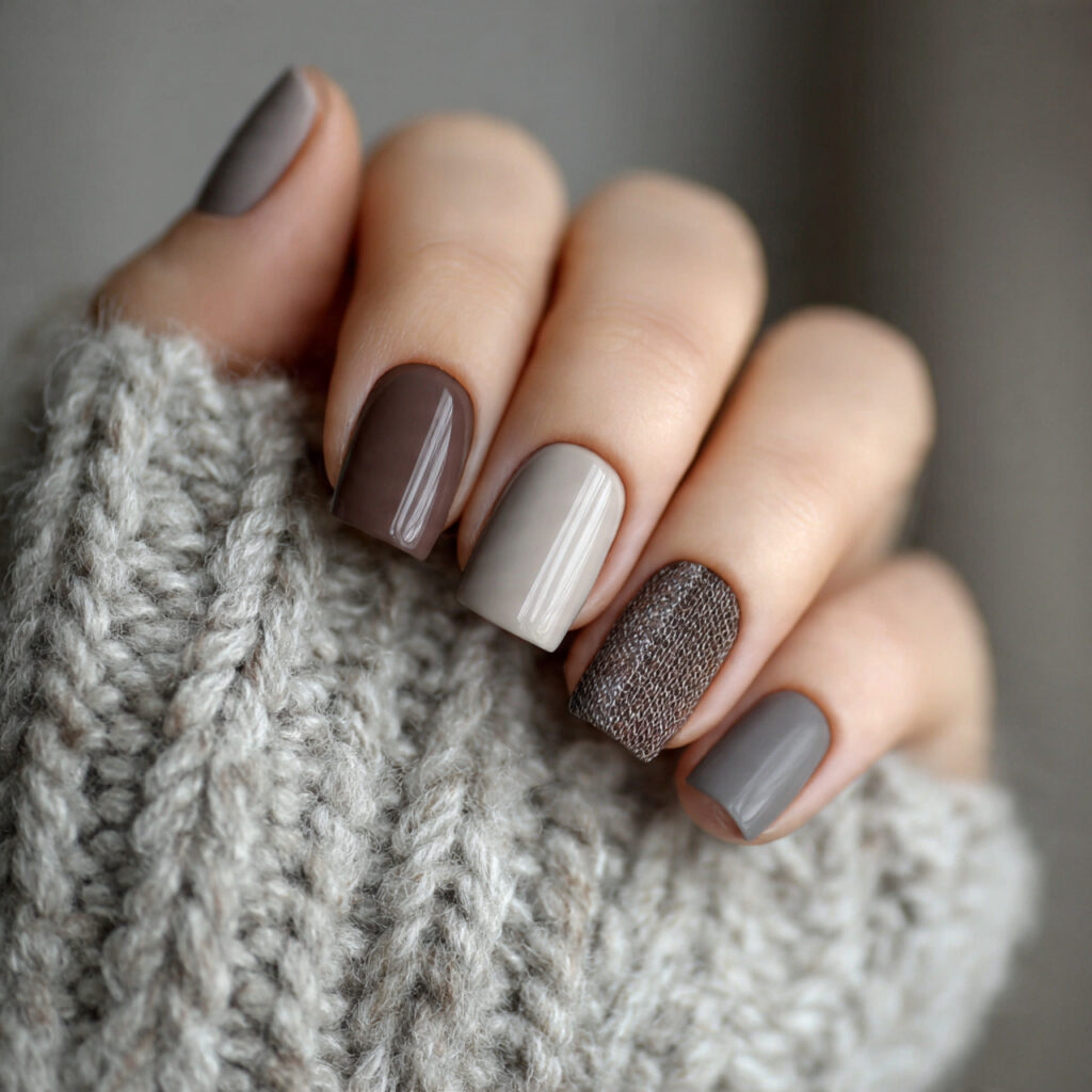short square winter nails in earthy tones 1