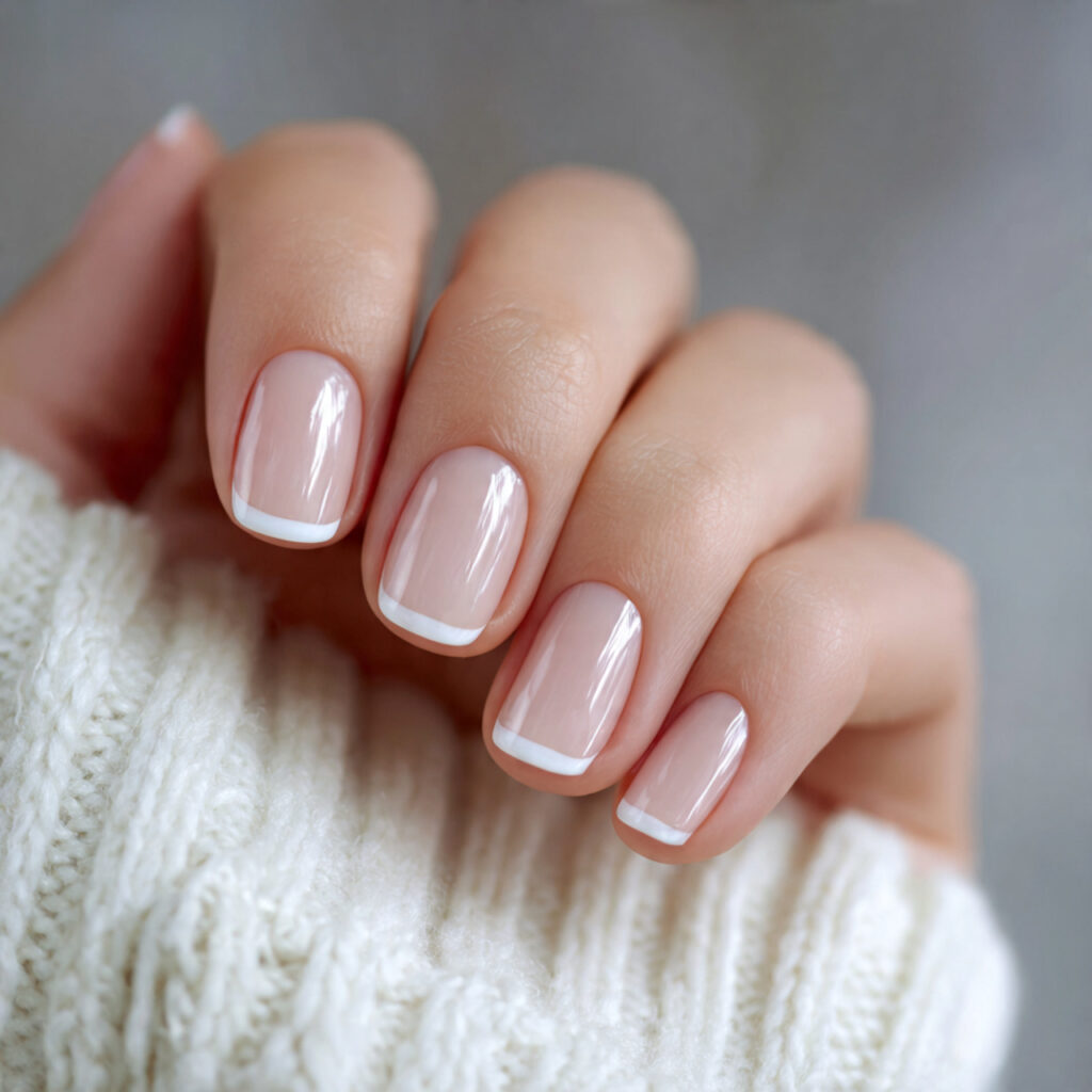 short square winter nails with french tips