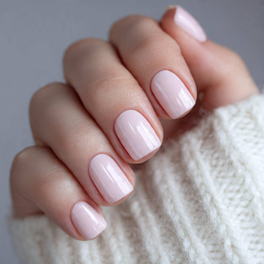 short square winter nails with glossy finishes