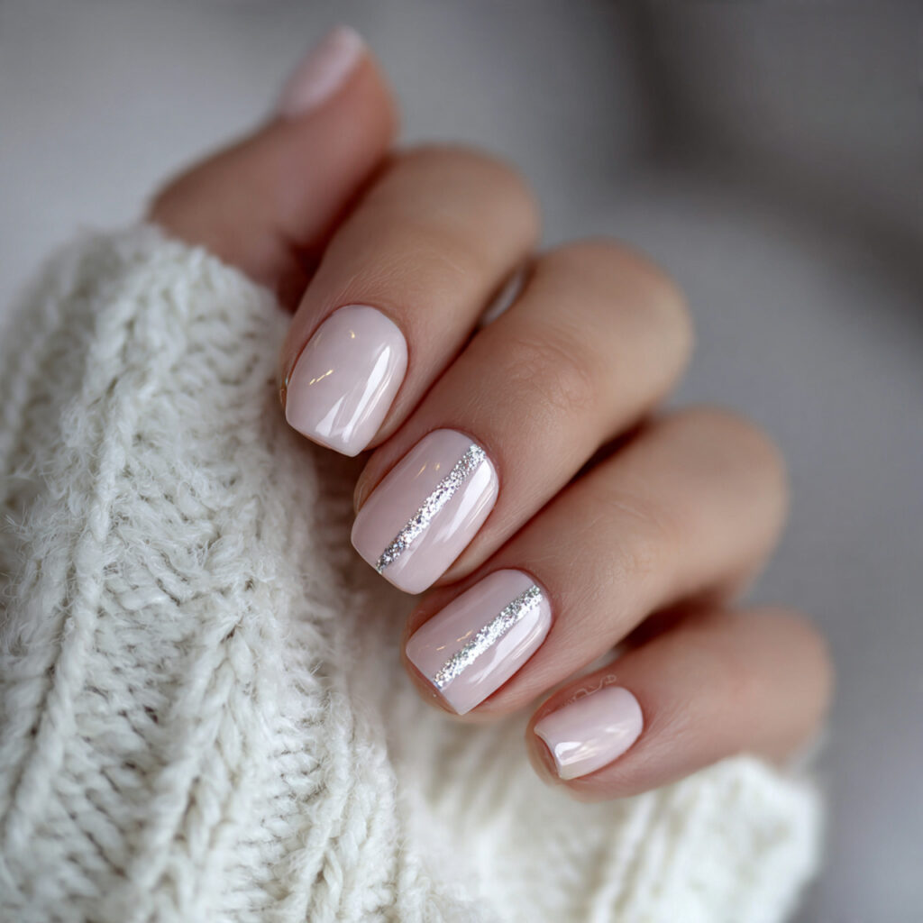 short square winter nails with minimal accents