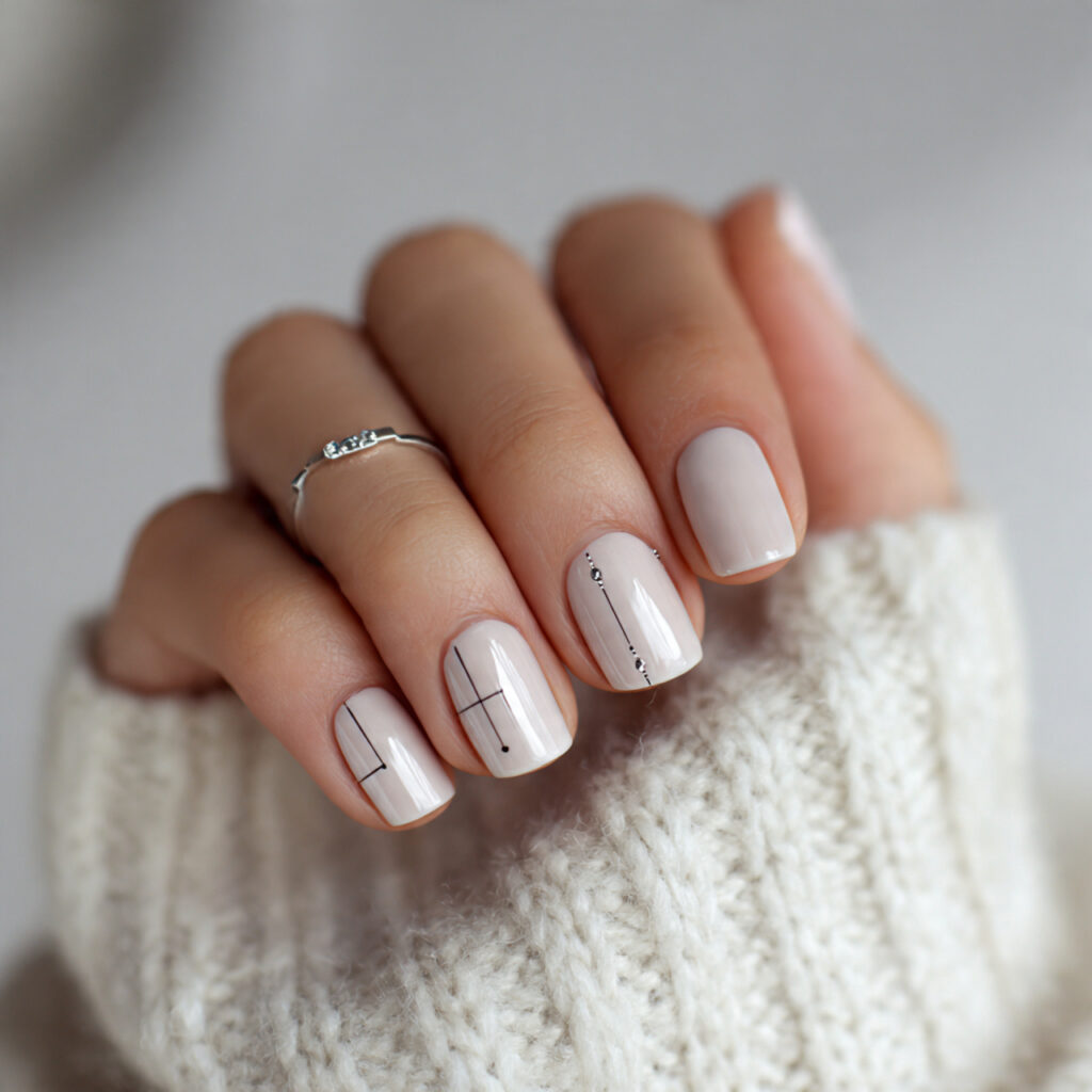 short square winter nails with minimal line