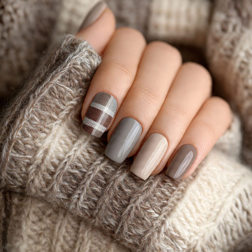 short square winter nails with neutral mixes