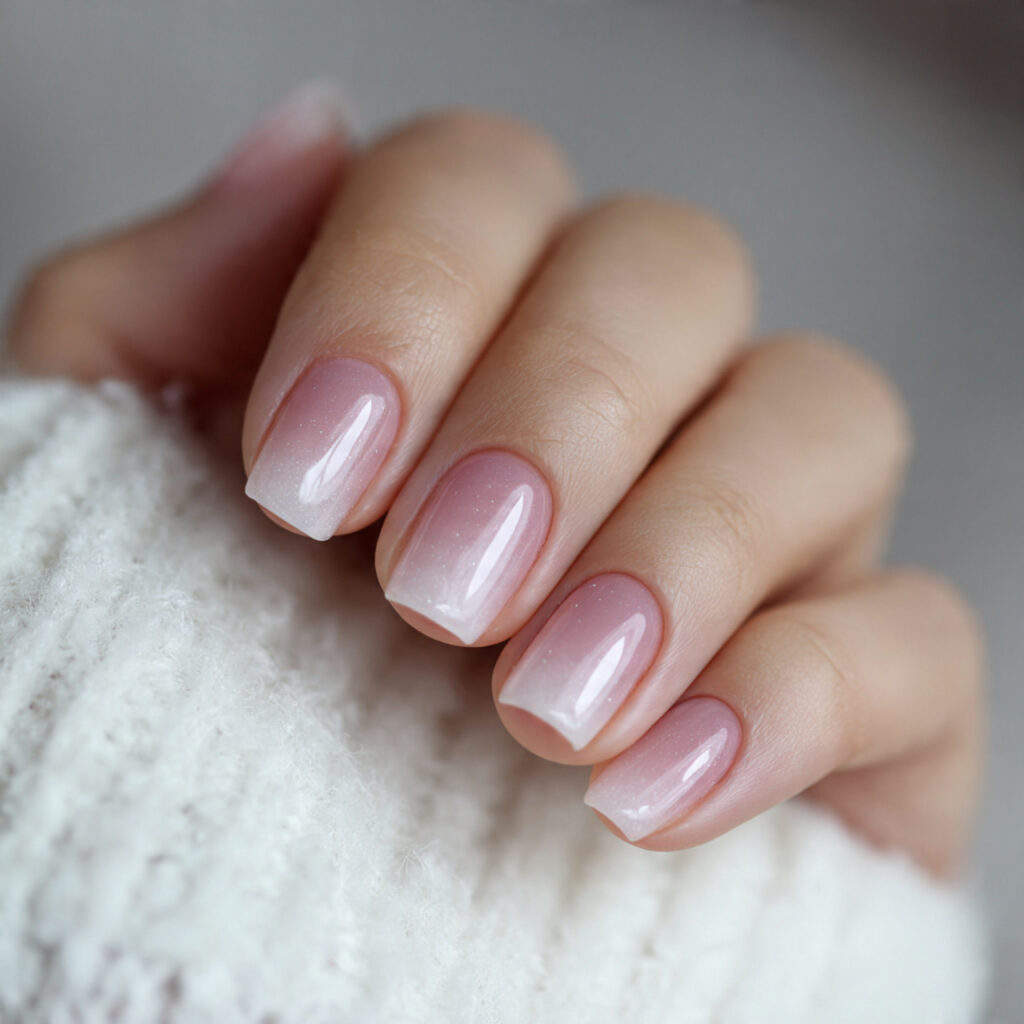 short square winter nails with soft ombre