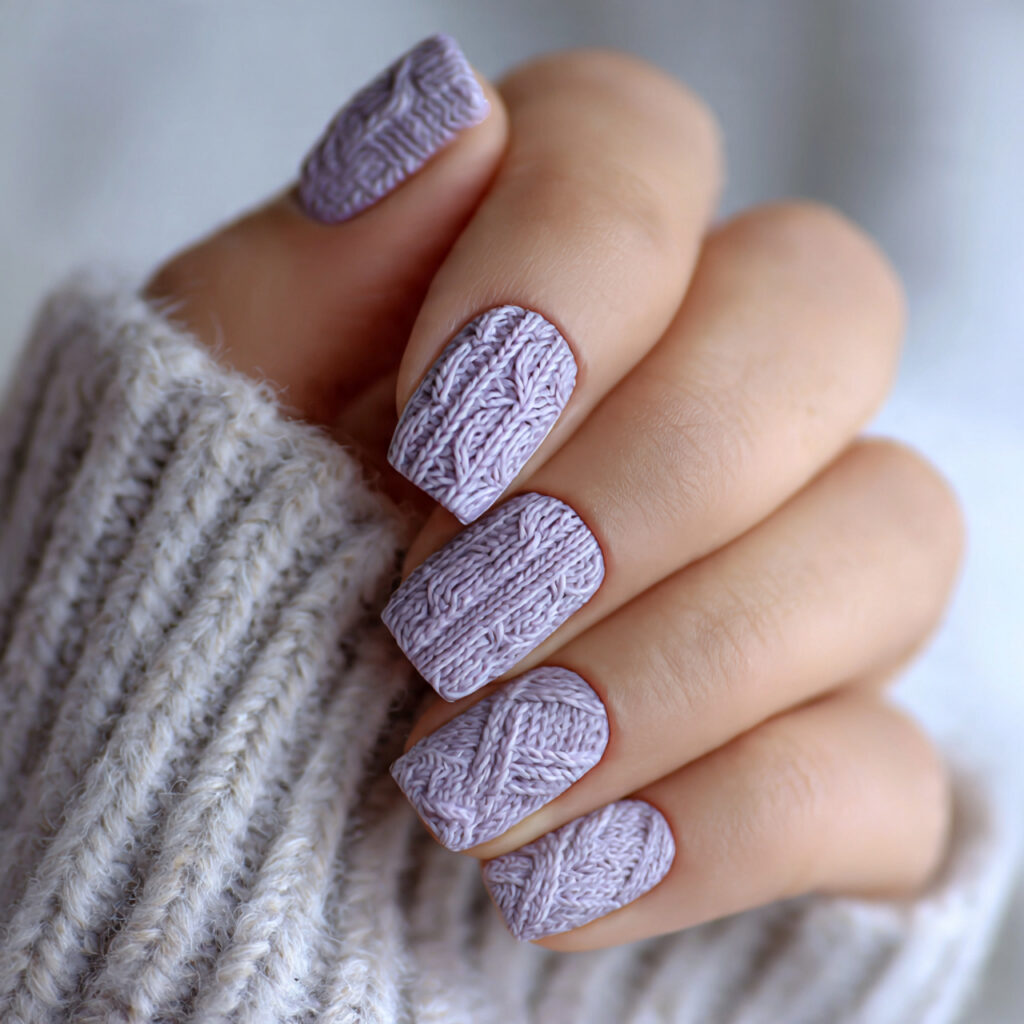 short square winter nails with sweater textures