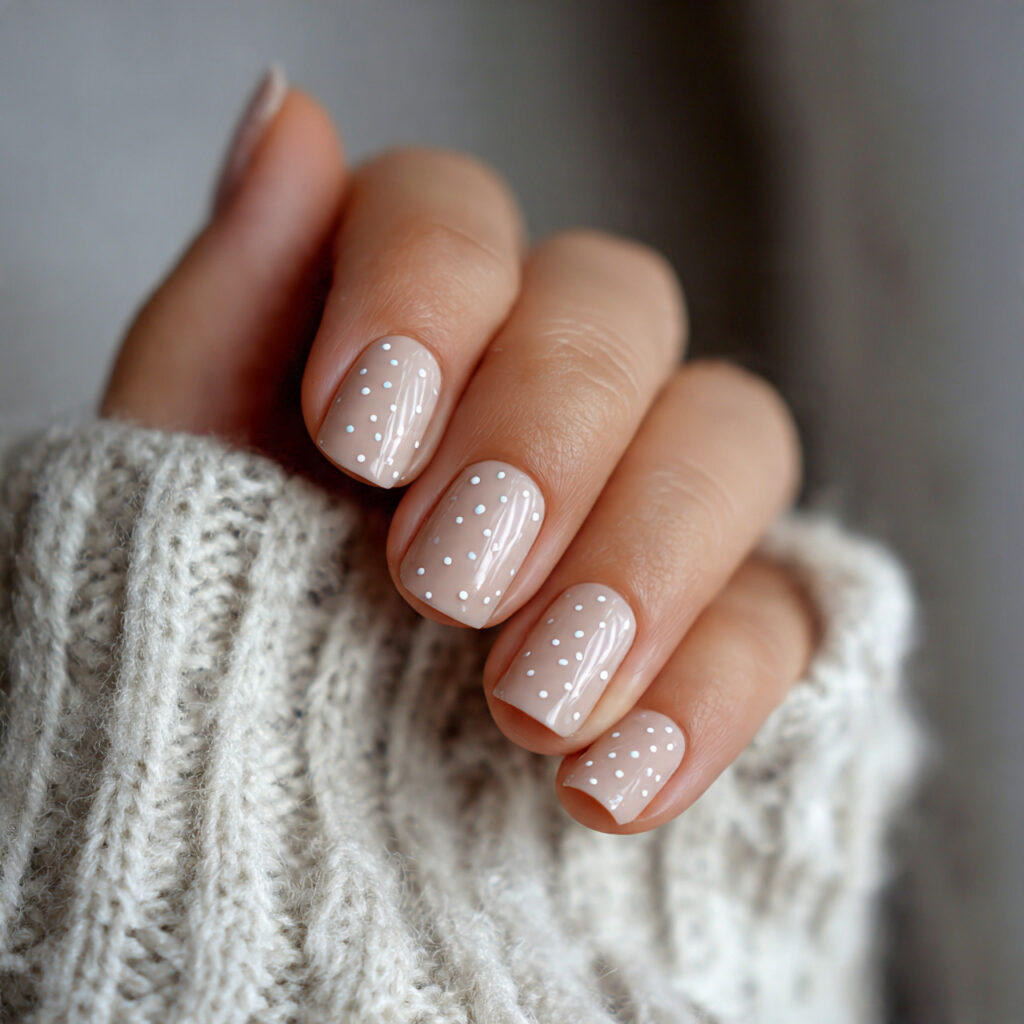 short square winter nails with tiny dots 1