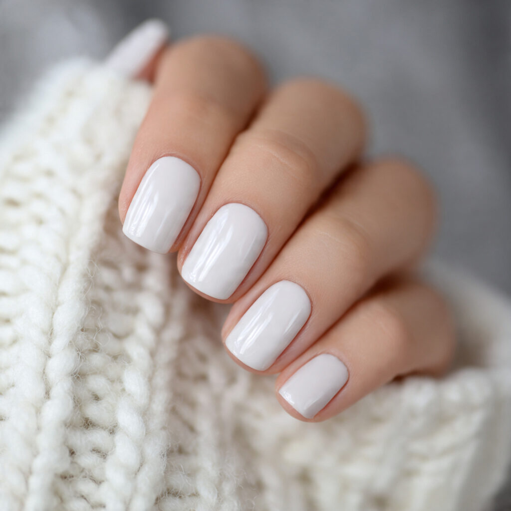 short winter square nails with glossy finishes