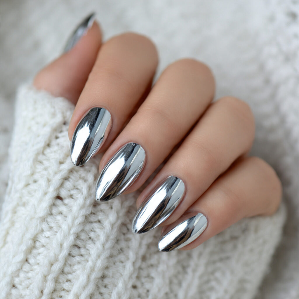 silver chrome nails give your tips a