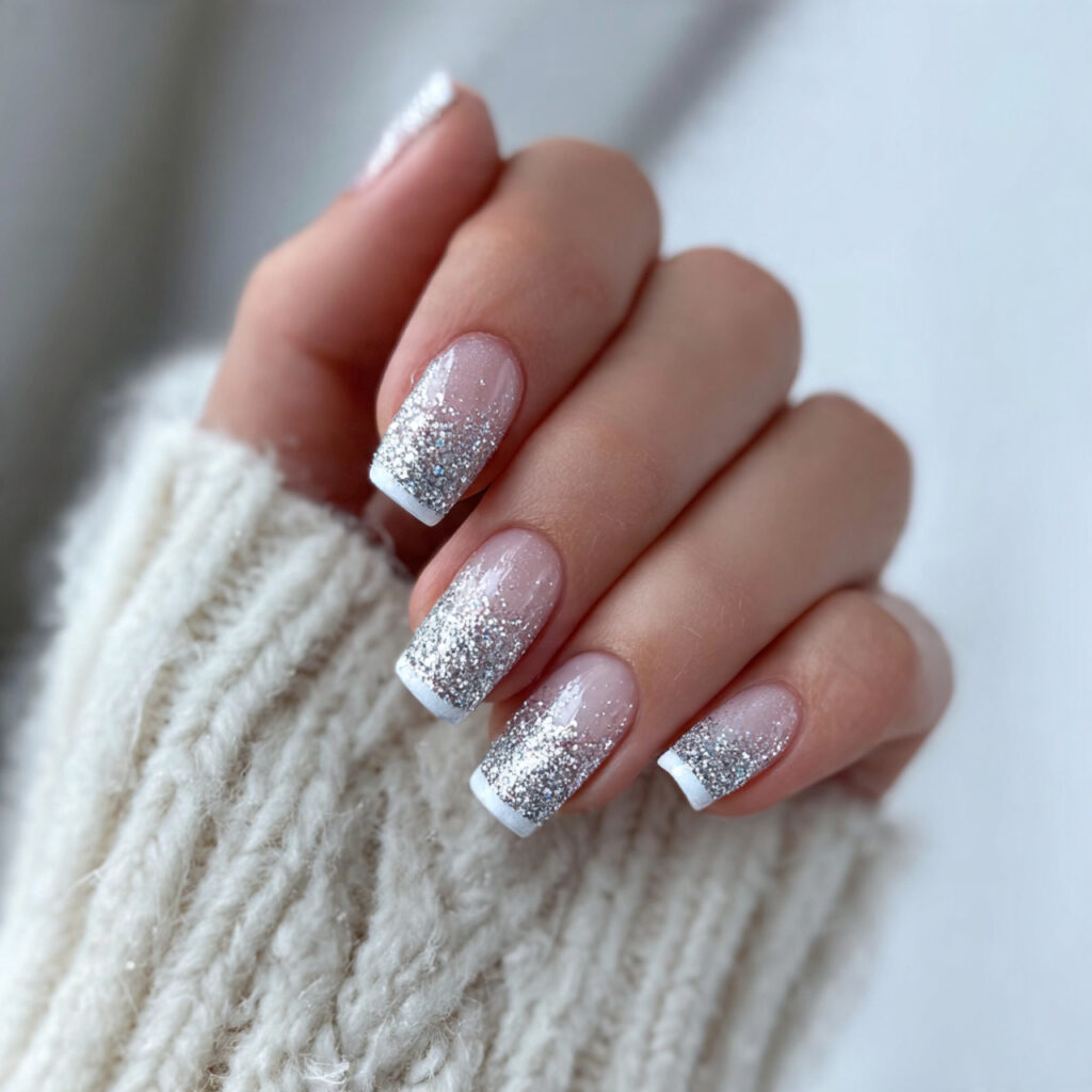 silver frosted french glitter nails update a