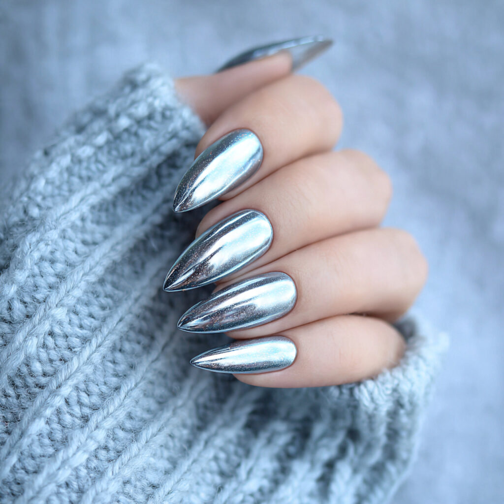 silver icicle elegance chrome nails