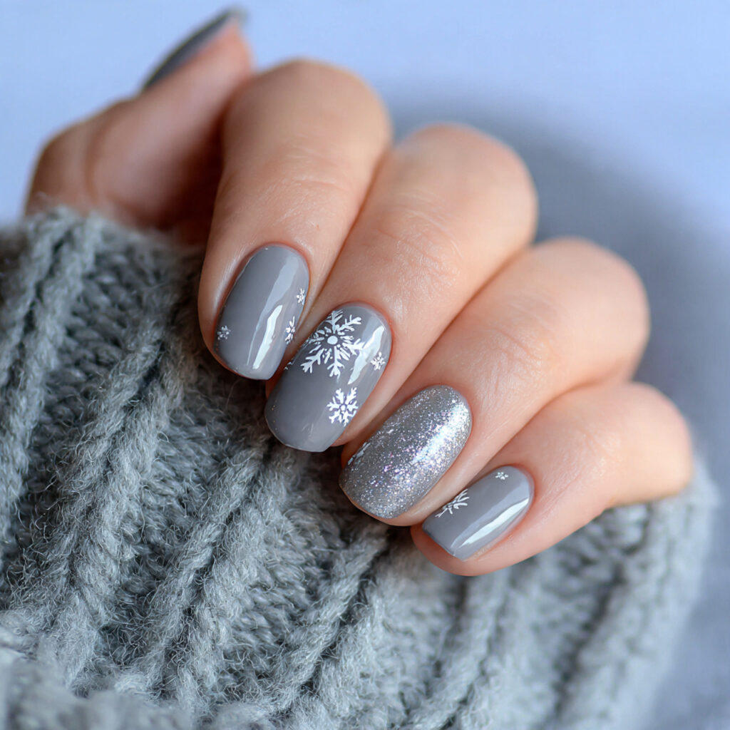 27 Gray Winter Nails That Feel Cozy, Chic, and Cool 10 silver snowburst shine gray winter nails feel