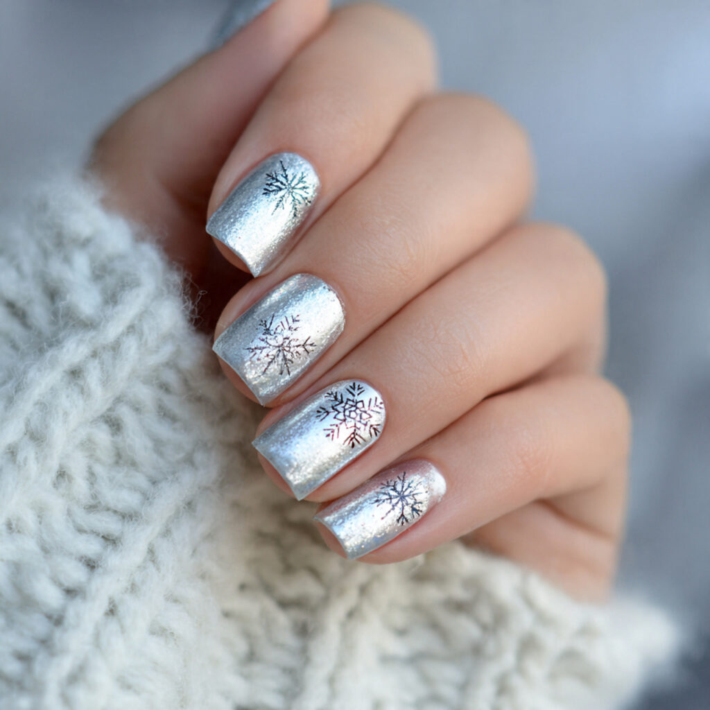 silver snowflake nails feel light and graceful