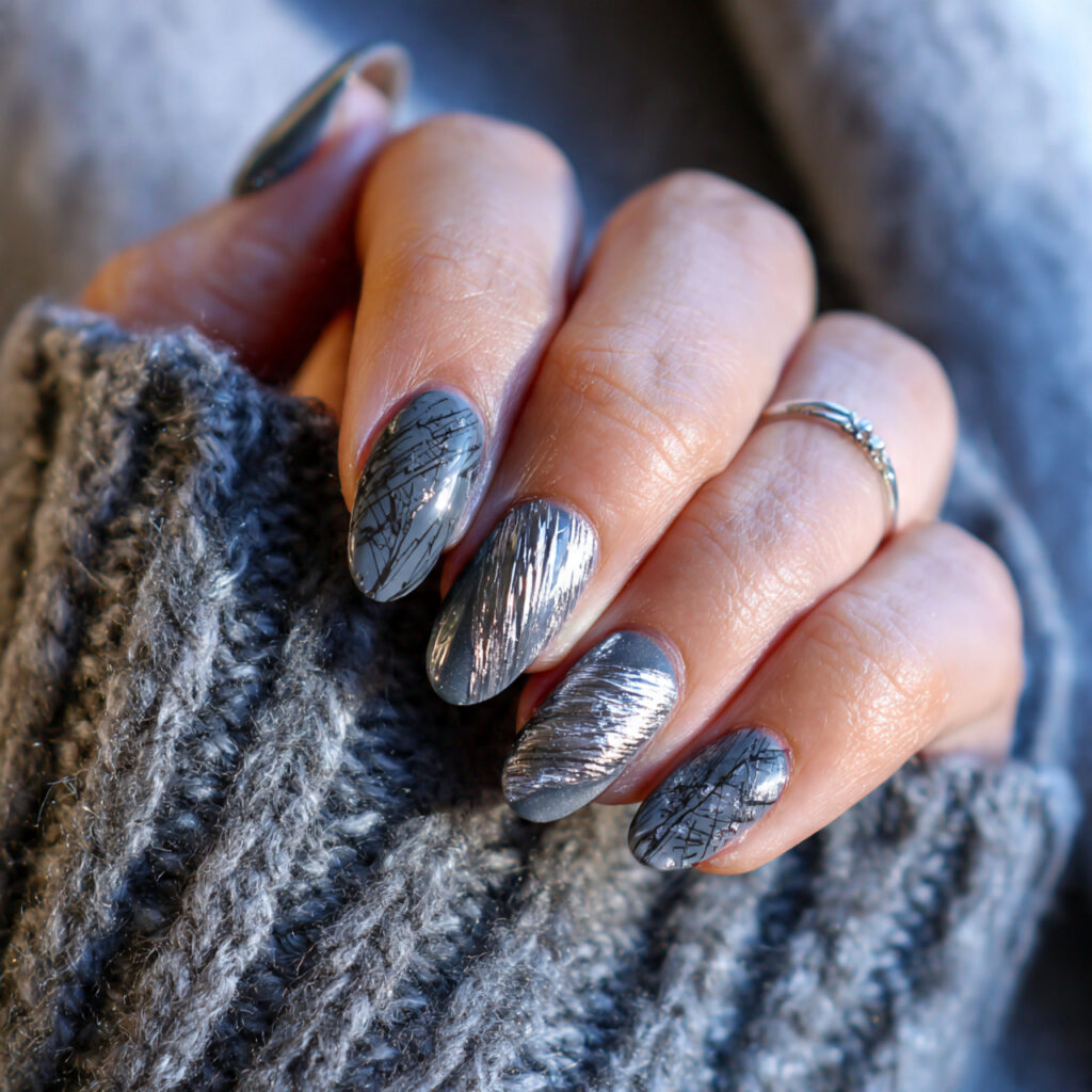 27 Gray Winter Nails That Feel Cozy, Chic, and Cool 13 silver storm winter mix gray nails feel