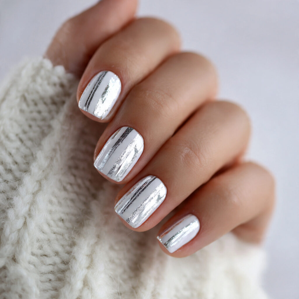 silver stripe snowfall nails feel modern and