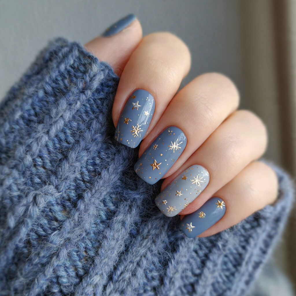 simple january nail designs in muted blue