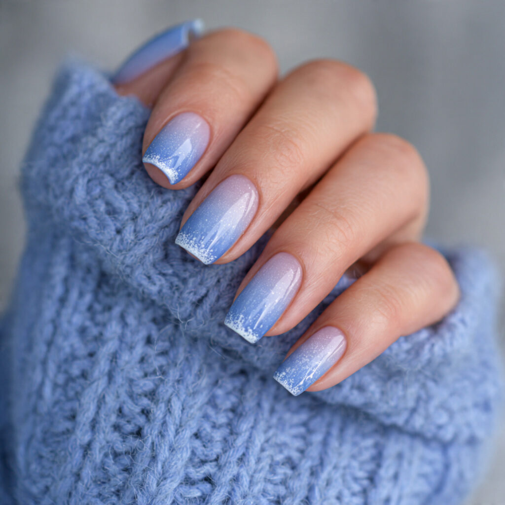 snowfall french fade light blue nails feel