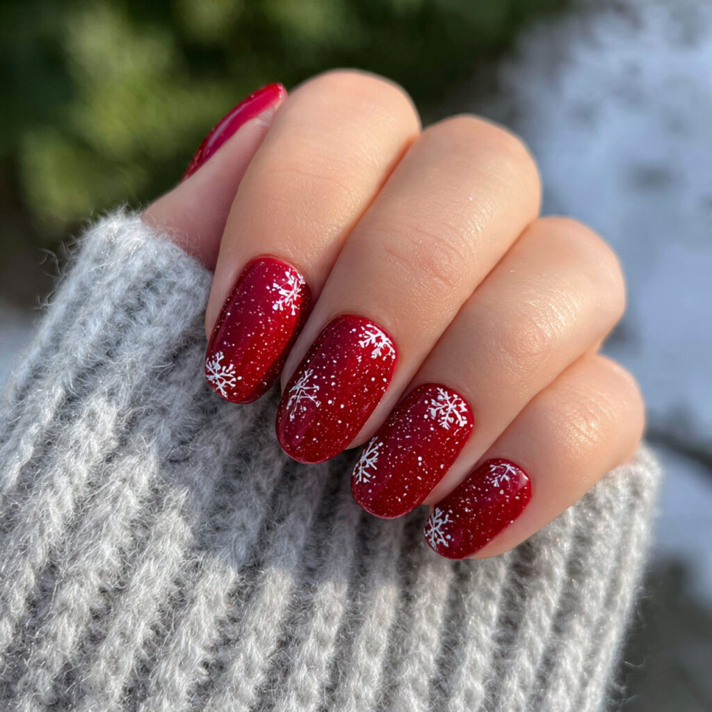 snowfall glow red nails feel soft and