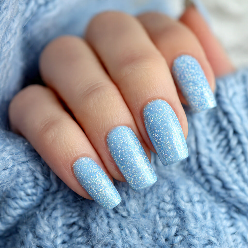 snowfall glows light blue nails and feels