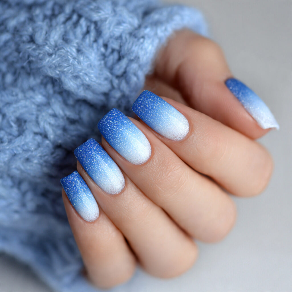 snowfall gradient glam nails fade blue into