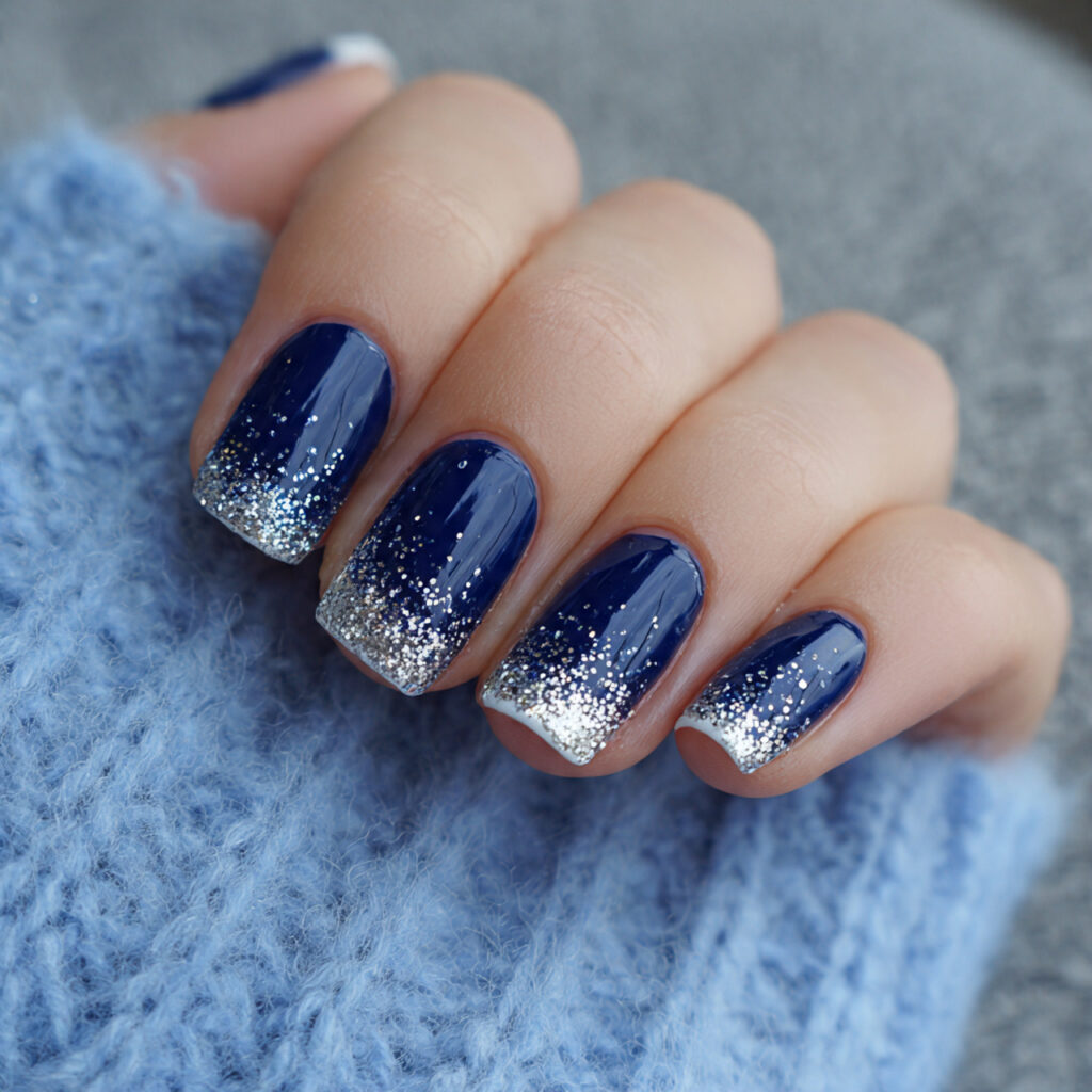 27 Navy Blue Winter Nails That Feel Cozy, Bold, and Chic 10 snowfall tip navy blue winter nails feel